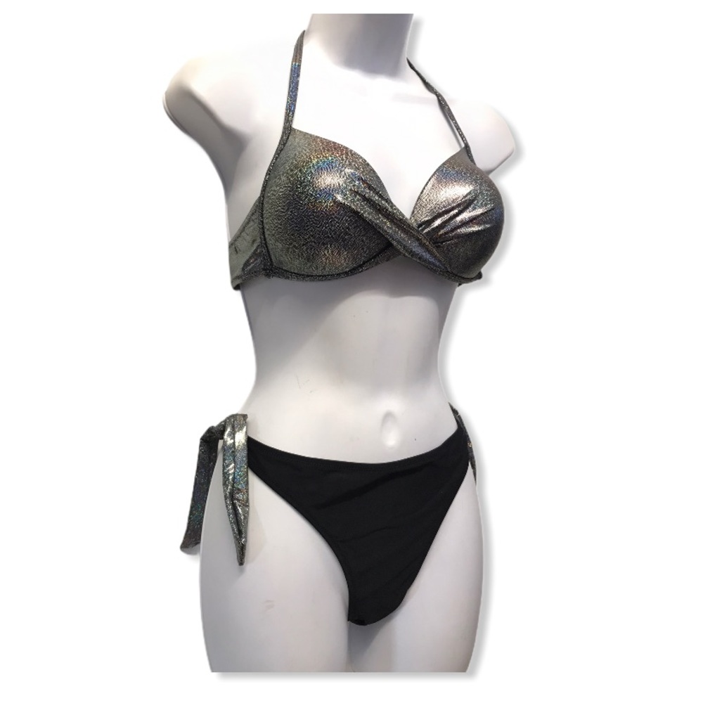 NWOT Bikini Set Black & Metallic Wrap Swim Suit